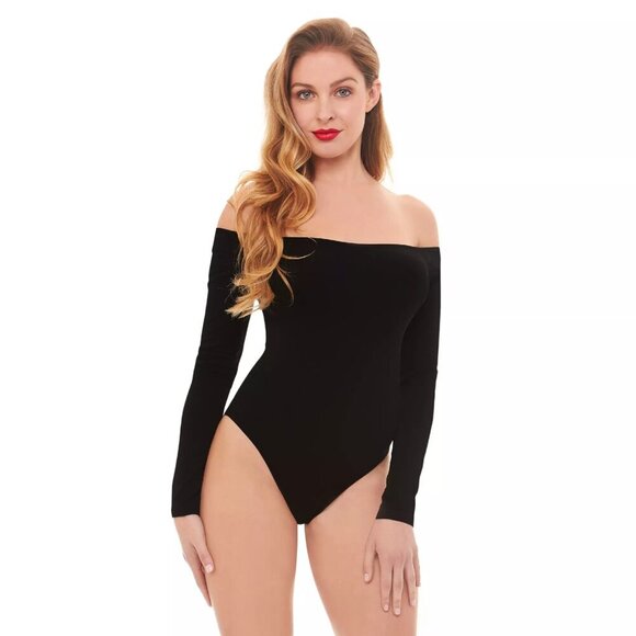 Spirit Women's Black Off Shoulder Long Sleeve Bodysuit Size Medium - Picture 1 of 5